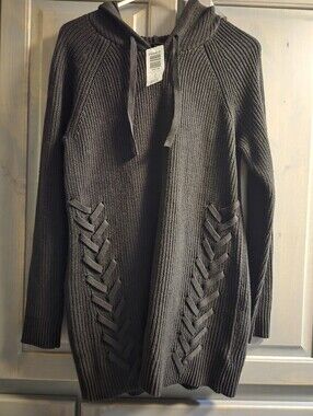 Torrid black Hooded Knit Sweater with Braided Detail- NWT
